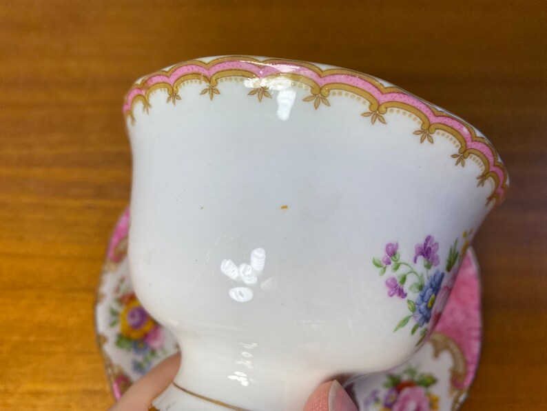 Royal Albert Lady Carlyle Tea Cup and Saucer, Bone China Pink Floral Teacup and Saucer, reg'd 855022 original date 1944 1950s image 7