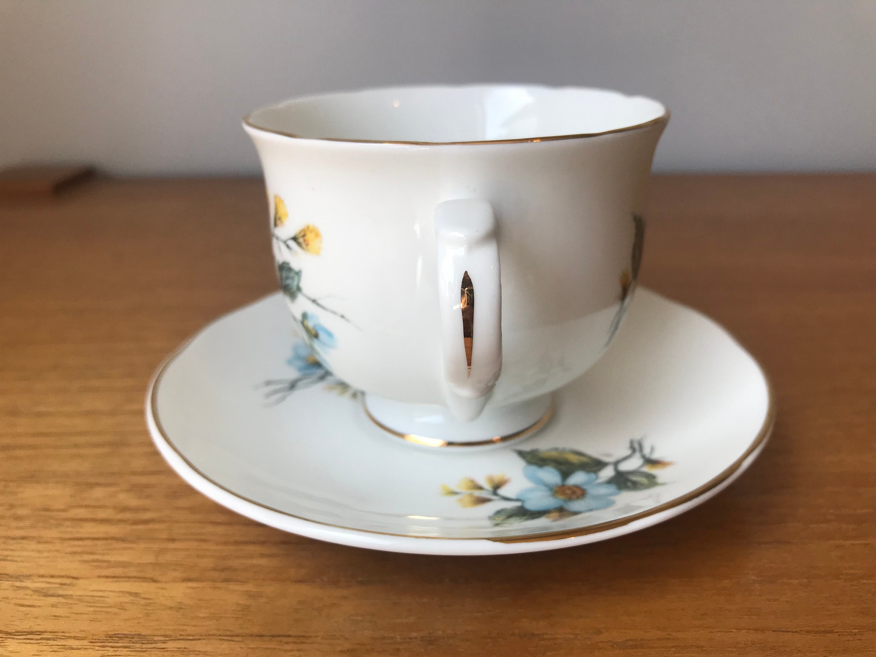Sadler Tea Cup and Saucer Blue and Yellow Flower Teacup and Etsy