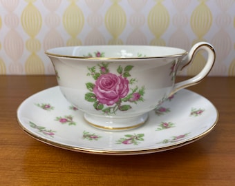 Royal Chelsea China Tea Cup and Saucer, Pink Rose Teacup and Saucer