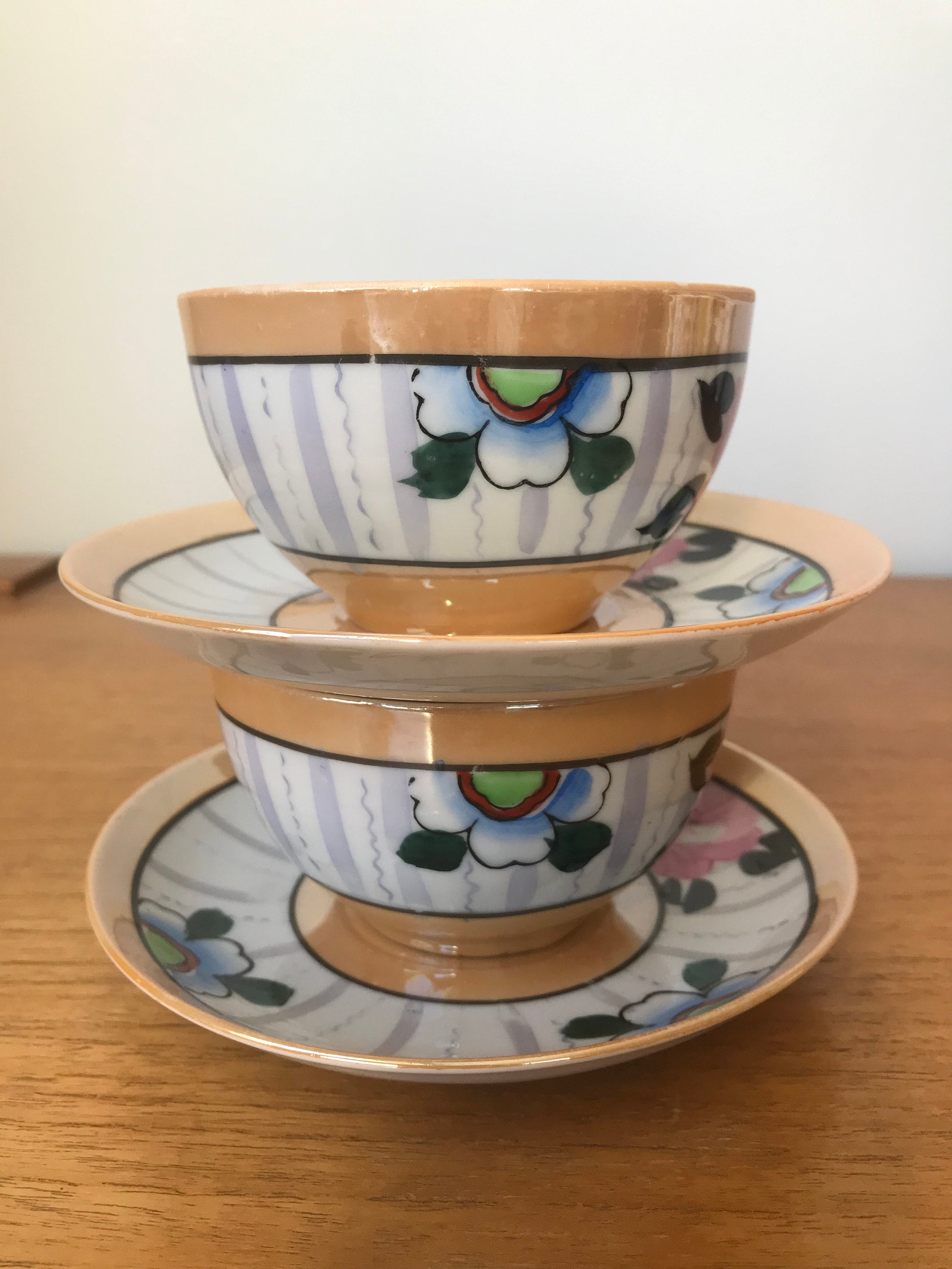 Japanese Lustreware Cups and Saucers Orange Black Pink Purple Etsy