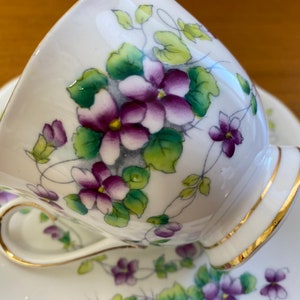 Purple Violets Royal Albert China Tea Cup and Saucer, Sweet Violet Teacup and Saucer 1940s Bone China image 4