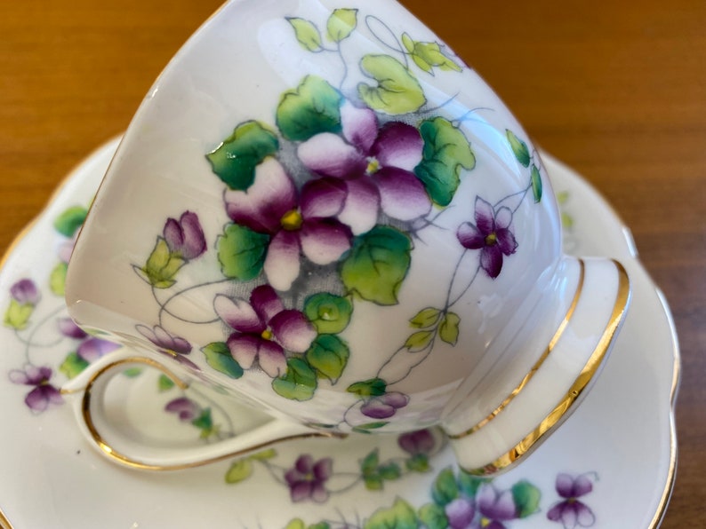 Purple Violets Royal Albert China Tea Cup and Saucer, Sweet Violet Teacup and Saucer 1940s Bone China image 4