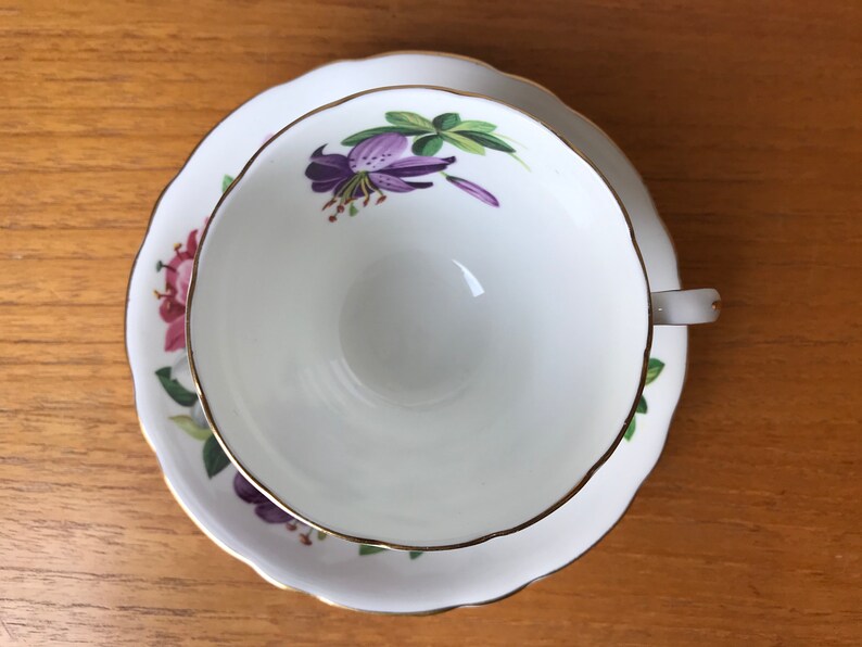 Adderley Tea Cup and Saucer, Purple Pink White Lily Teacup and Saucer image 6