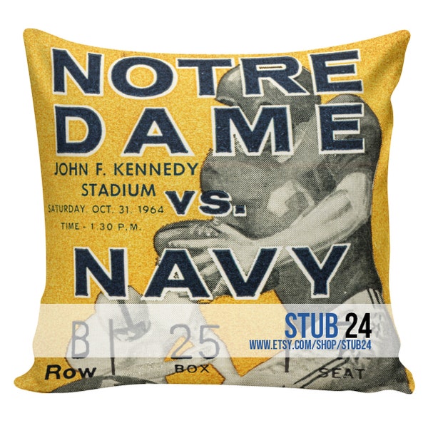Notre Dame, Football, Pillow Cover - 100% cotton front, cotton or burlap back, Notre Dame vs. Navy, Man Cave Boys Room Decor Stub24 #S20080
