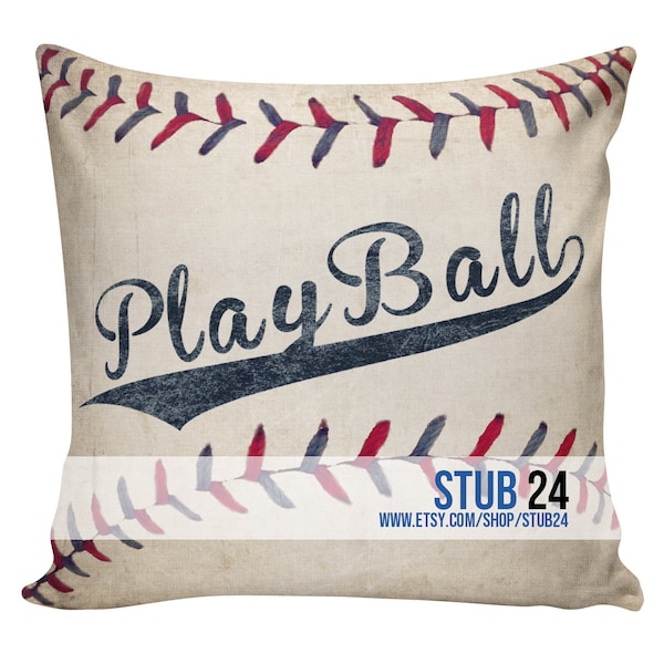 Baseball Pillow Cover - 100% cotton front, cotton or burlap back Vintage Sports Theme Man Cave  Boys Room Decor Stub24 #S20012