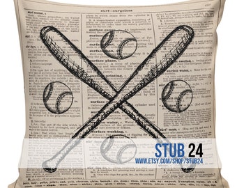 SHIPS TODAY -Baseball Pillow Cover - 100% cotton front, cotton or burlap back Vintage Sports Theme Man Cave  Boys Room Decor Stub24 #S20047