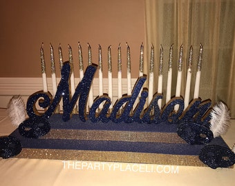 Masquerade Theme Sweet 16 Candelabra, Quinceanera & Mitzvah Candle Lighting Centerpiece - Large Size