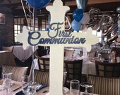 Christening, Communion, Baptism Cross Large Centerpiece with custom saying or Prop for Candy Buffet, entrance, Gift table