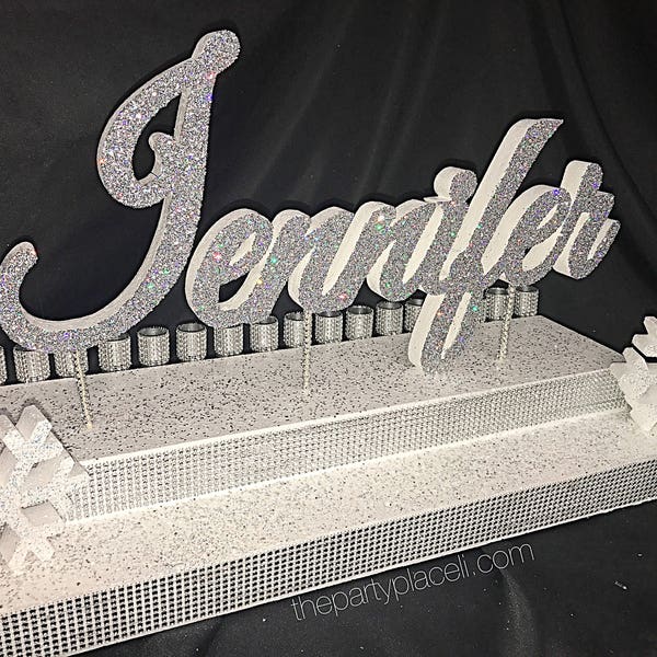 Winter Wonderland Snow Flake Sweet 16 Candelabra, Quinceanera & Mitzvah Candle Lighting Centerpiece - Large Two-Tier Size