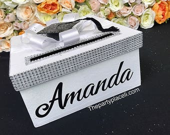 Rhinestone Graduation Card Box with grad cap, tassel and large bow