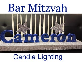 Bar Mitzvah Candle Lighting Centerpiece Candelabra Ceremony Includes candles, Stars and Block Letters