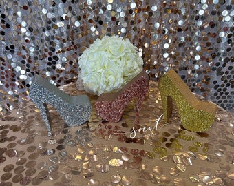 Sale- Stiletto heel shoe glittered and painted freestanding for centerpieces, party decor, card box. Sale and free shipping!!