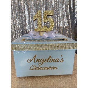 Rhinestone Card Box with glittered number 15, 16, 30, 40 - any number, large bow Sweet 16 / Wedding / Quince / Mitzvah