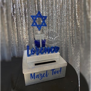 Bar Mitzvah Card Box! Gift Box Stack topped with glittered Star of David!