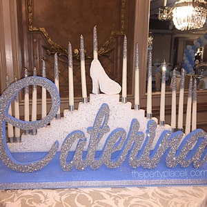 USA Made Step Tiered Candelabra Candle Lighting Extra Large with Glitter Candles for Sweet 16 / Quince / Mitzvah image 1