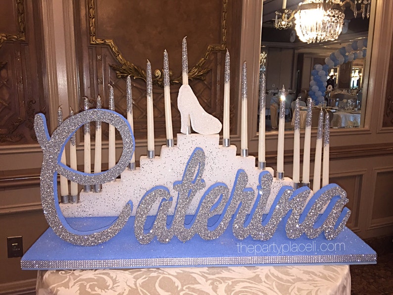 USA Made Step Tiered Candelabra Candle Lighting Extra Large with Glitter Candles for Sweet 16 / Quince / Mitzvah image 1