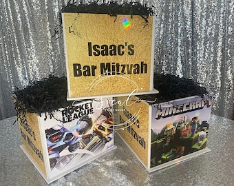 Themed Cube Centerpiece - Photos/ Any Sport! Teams! Players! BaseBall / Hockey / Football / Gaming / Mitzvah / Birthday / Communion /