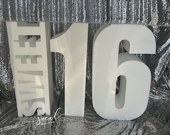 USA Made! - Large Freestanding Foam Sweet 16 table base Letters or props