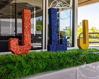 Bar Mitzvah centerpiece with turf and custom sport pieces Candle Lighting Centerpiece - Turf covered for  lacrosse, football or baseball