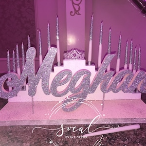 USA Made Step Tiered Candelabra Candle Lighting Extra Large with Glitter Candles for Sweet 16 / Quince / Mitzvah image 4