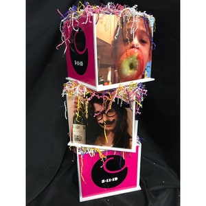 Photo Cube Centerpiece with frill paper perfect for Graduation, Sweet 16, Bat Mitzvah, Birthday, Engagement