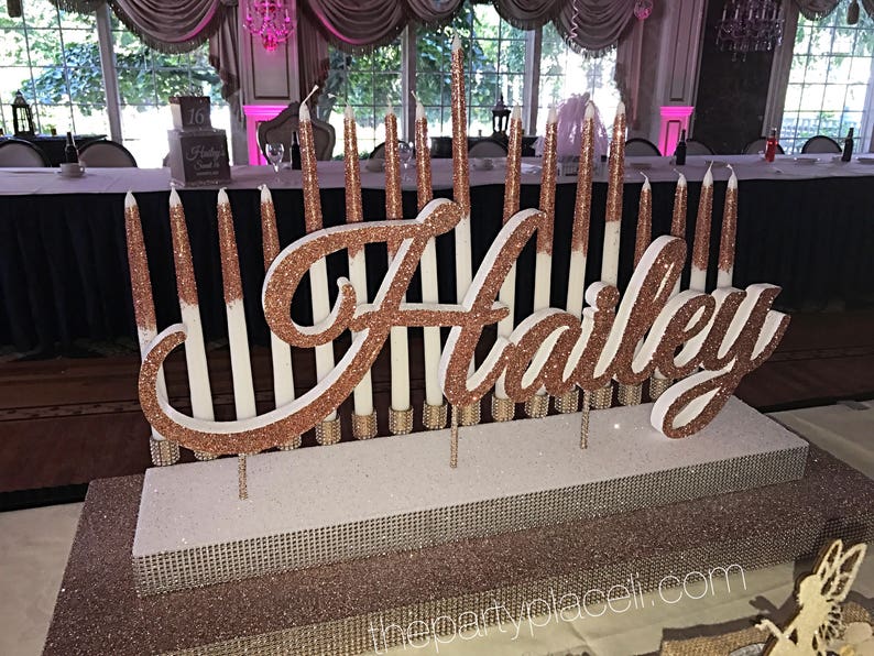 Sweet 16 Candelabra Quinceanera Mitzvah Candle Lighting Centerpiece Rose Gold Large Size With Tiered Candle Effect