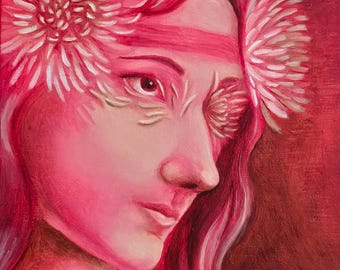 Evelyn, Consumed by Chrysanthemums- giclee print of an original oil painting