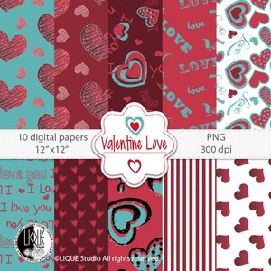 Valentine&#39;s day Digital Paper, Printable cards, heart, romantic, Scrapbook Paper, clipart valentine, Paper, Love, Digital Paper 12x12