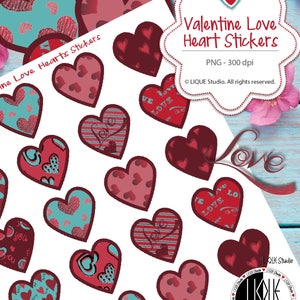 Valentine&#39;s day Heart Stickers,Printable,Digital Download,heart, romantic, Scrapbooking, clipart valentine, Paper, Love, Sticker Paper