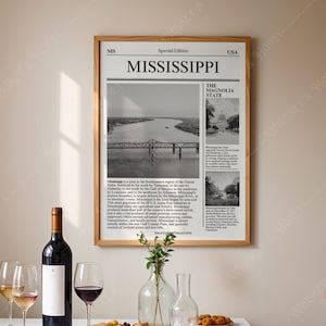 Pobieranie cyfrowe | Plakat artystyczny Mississippi State | Sztuka gazetowa | Czarno-biały plakat artystyczny State | Plakat podróżniczy | Minimalistyczny wydruk artystyczny