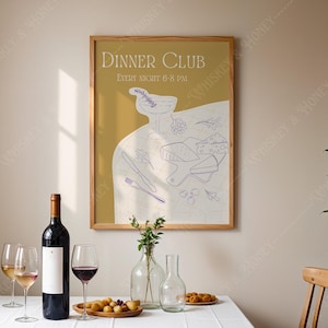 Digital Download | Dinner Club Art Print | Trendy Wall Art | Kitchen Art | Dinning Room Wall Art | Bar Cart Art | Minimalist Wall Art