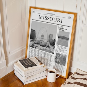 Descarga digital / Póster de arte del estado de Missouri / Arte de periódico / Póster de arte estatal en blanco y negro / Póster de viaje / Impresión de arte minimalista