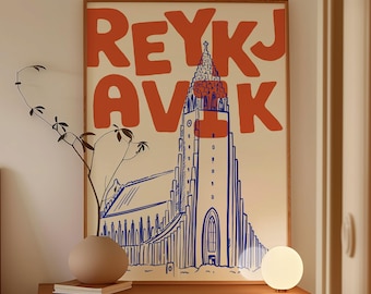 Reykjavik Iceland Poster | Hallgrímskirkja Travel Art (Digital Download)