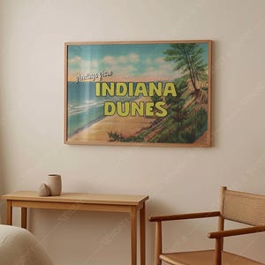 Download digital | Saudações de Indiana Dunes Impressão artística | Pôster de cartão postal vintage | Pôster de Indiana Dunes | Pôster retrô | Arte de viagem
