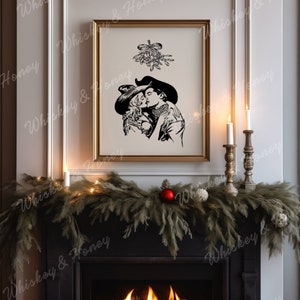 Digital Download Cowboy Mistletoe Art Print | Christmas Art | xmas home decor | Cowboy Christmas | Trendy Art Print | Mistletoe Art Print