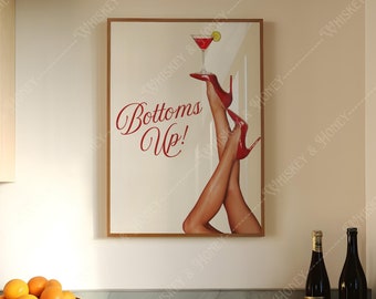 Impression d'art cocktail Bottoms Up | Décoration de chariot de bar tendance (téléchargement numérique)