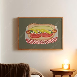 Pobieranie cyfrowe | Chicago Hot Dog Art Print | Plakat Chicago | Sztuka jedzenia | Plakat Hot Dog | Sztuka ścienna Chicago | Zabawna sztuka | Sztuka wózka barowego w Chicago