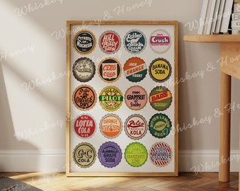 Digital Download | Vintage Soda bottle Caps Art Print | Retro Art Print | Soda Pop Poster | Vintage Poster | Trendy Wall Art | Kitchen Art