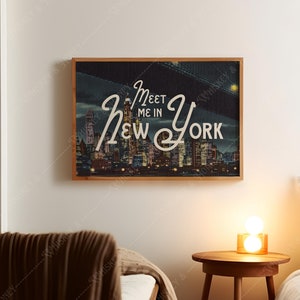 デジタル ダウンロード | Meet Me In New York アート プリント | ビンテージ ポストカード アート | ニューヨーク シティ ポスター | バー カート アート | ニューヨーク アート プリント