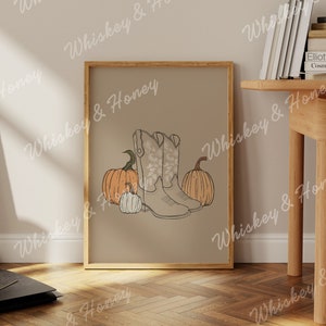 Digital Download | Cowgirl Boots Pumpkin Patch Art Print | Autumn Art Print | Fall Home Decor | Autumn Cowgirl | Western Poster | Cowgirl