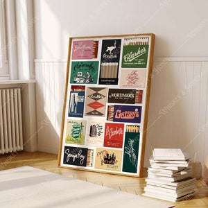 Pobieranie cyfrowe | Vintage New York City Matchbox Print | Matchbox Collage | New York Art | Vintage NYC Poster | Matchbox Art | Bar Cart Art