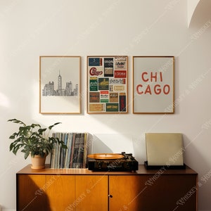 Digitale download | Chicago kunstafdrukken | 3 afdrukken | Chicago Skyline-posters | Kunst barwagen | Chicago Lucifersboekjes | CHI-stad | Trendy kunst |