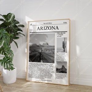 Descarga digital / Cartel del estado de Arizona / Arte del periódico / Cartel de AZ / Arte de Arizona / Arte minimalista / Cartel de viaje / Cartel del estado /