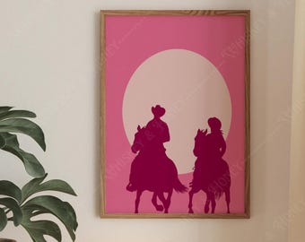 Impression d'art rose Sunset Riders | Affiche de cow-boy western (téléchargement numérique)