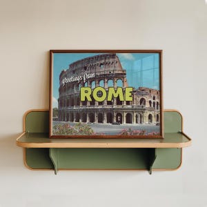 Téléchargement numérique | Salutations de Rome, impression d'art | affiche de Rome | impression d'art vintage de carte postale | Art de voyage | Poster de voyage | Poster Le Colisée
