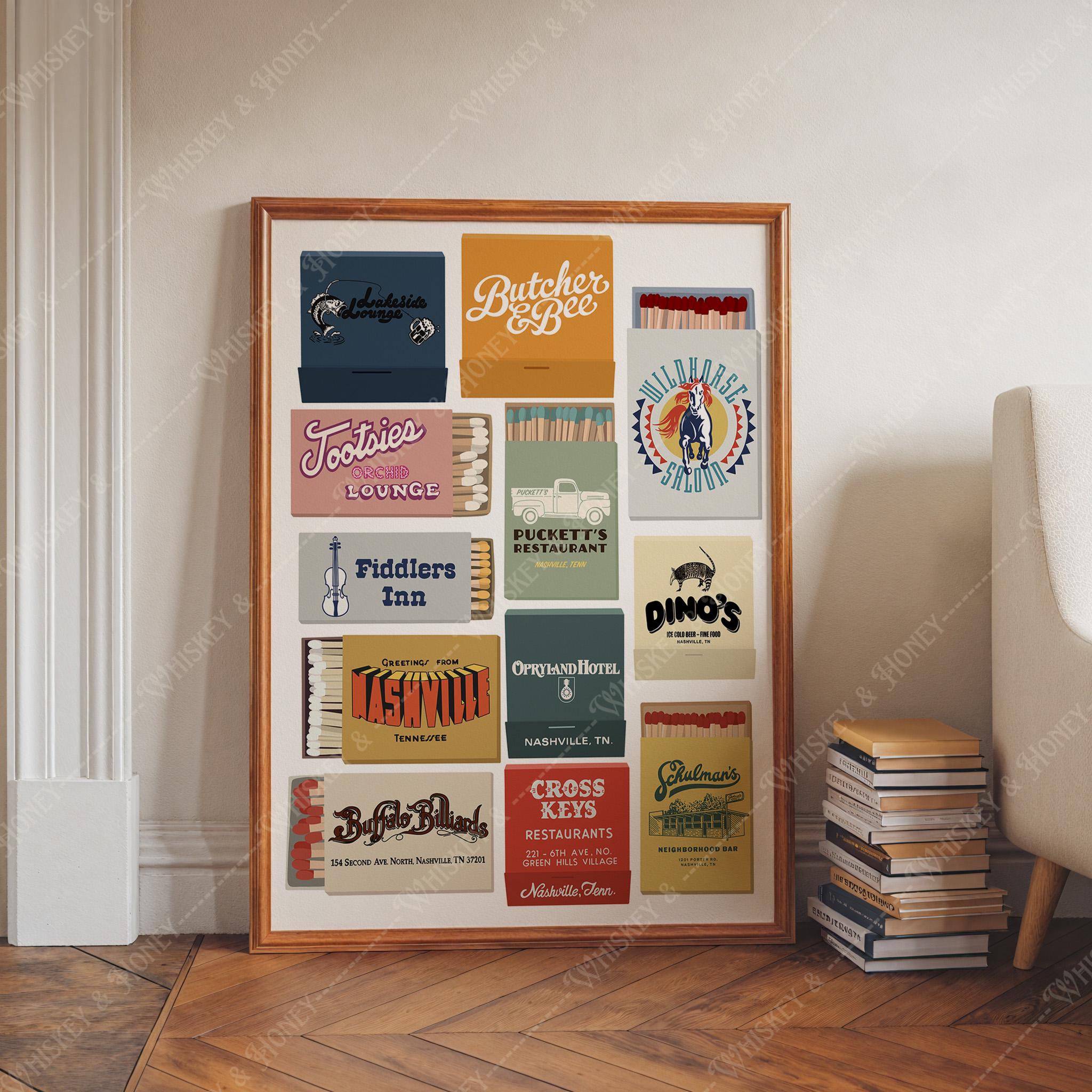 Digital Download | Nashville Matchbook Art Print | Matchbook Collage | Nashville Poster | Trendy Wall Art | Bar Cart Art |