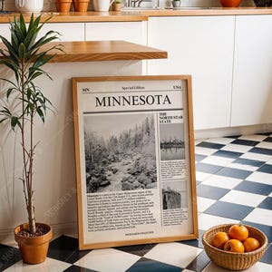 Pobieranie cyfrowe | Plakat artystyczny Minnesota State | Sztuka gazetowa | Czarno-biały plakat artystyczny State | Plakat podróżniczy | Minimalistyczny wydruk artystyczny