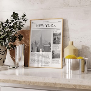 Descarga digital / Póster de arte del estado de Nueva York / Arte de periódico / Póster de arte estatal en blanco y negro / Póster de viaje / Impresión de arte minimalista /