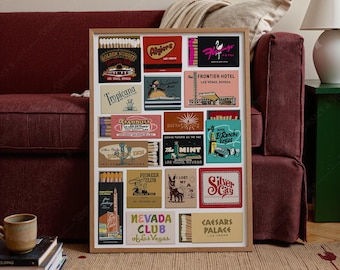 Vintage Las Vegas Matchbook Art Print | Retro Bar Cart Decor (Digital Download)