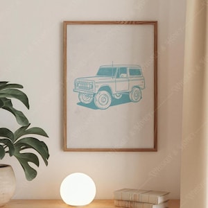 Pobieranie cyfrowe | Vintage Ford Bronco Art Print | Sztuka retro | Sztuka nadmorska | Sztuka samochodów zabytkowych | Plakat Ford Bronco | Wydruk sztuki plażowej